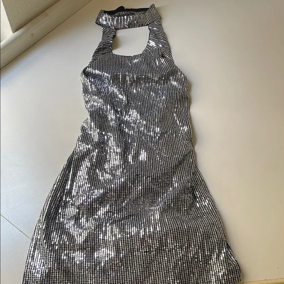 Dollskill Silver Sequin Halter Dress - Picture 2 of 4